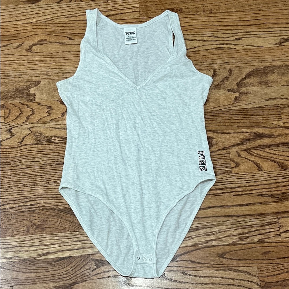 VS Pink Heather-Grey V-Neck Bodysuit Full Bottom